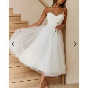 Selfie Leslie Angel Biba Smitten Sweetheart Neck Chiffon Midi Dress White XL NWT